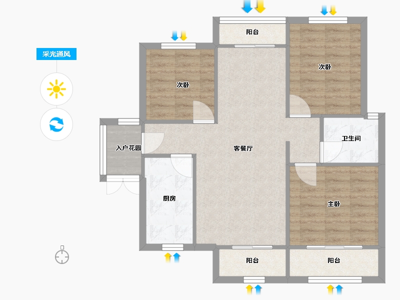 福建省-厦门市-古龙山语听溪51号楼97m²-77.60-户型库-采光通风