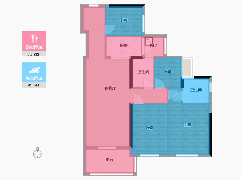 广东省-广州市-招商臻园2号楼,4栋,1栋118㎡户型-93.26-户型库-动静分区