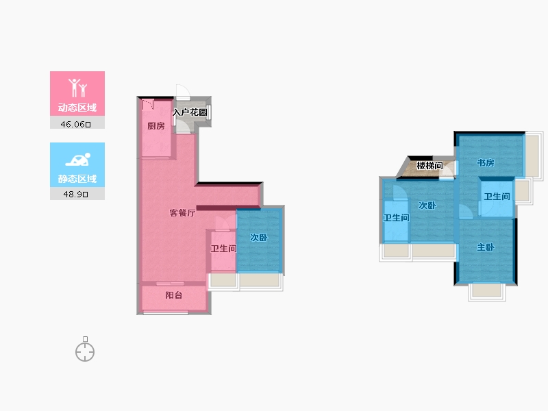 广东省-广州市-中国铁建花语岭南04B户型110m²-87.33-户型库-动静分区