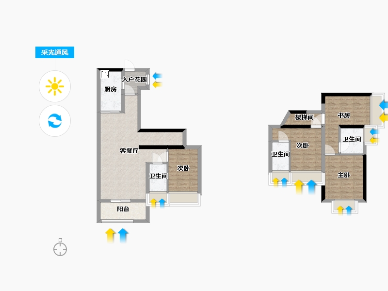 广东省-广州市-中国铁建花语岭南04B户型110m²-87.33-户型库-采光通风