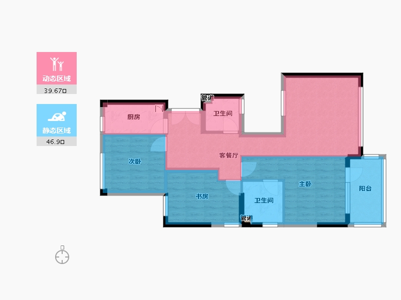 福建省-厦门市-泰禾世茂汀溪院子1号楼,2号楼,5号楼96m²-76.81-户型库-动静分区