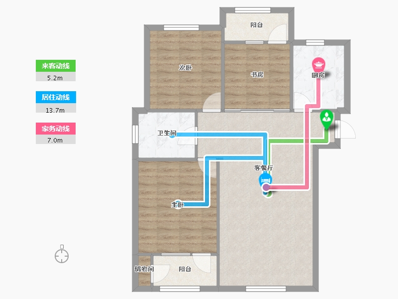 天津-天津市-盛景华府21号楼建面124m²-84.78-户型库-动静线