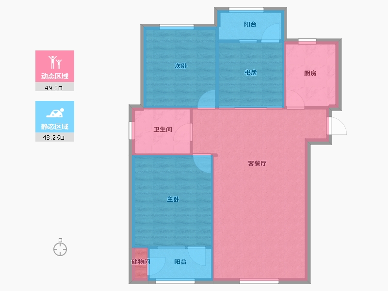 天津-天津市-盛景华府21号楼建面124m²-84.78-户型库-动静分区