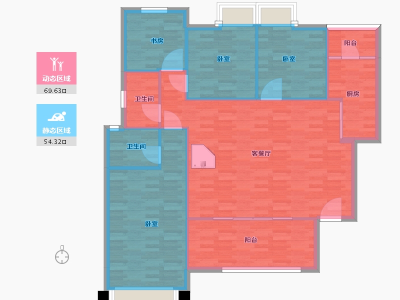 重庆-重庆市-康田宸樾洋房A1户套内114m²洋房B3号楼-114.30-户型库-动静分区