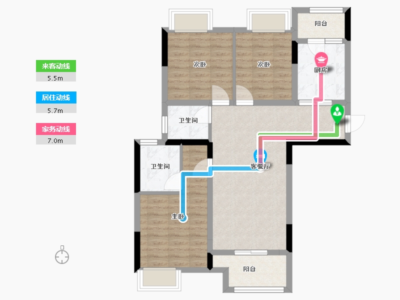 重庆-重庆市-康田宸樾洋楼C2户套内82m²洋楼B4号楼-76.84-户型库-动静线