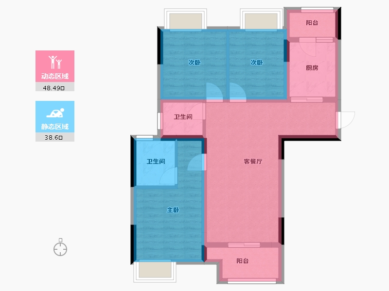 重庆-重庆市-康田宸樾洋楼C2户套内82m²洋楼B4号楼-76.84-户型库-动静分区