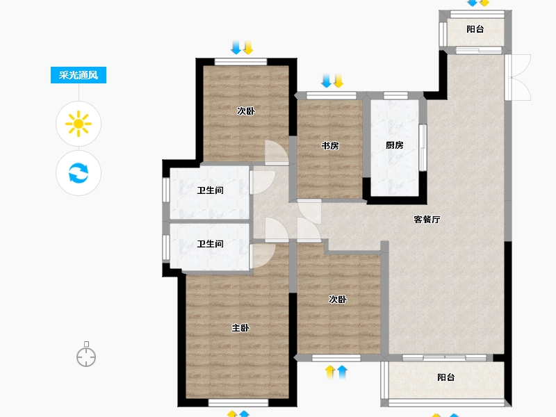 湖南省-长沙市-绿地长沙城际空间站8栋,9栋建面141m²-98.09-户型库-采光通风