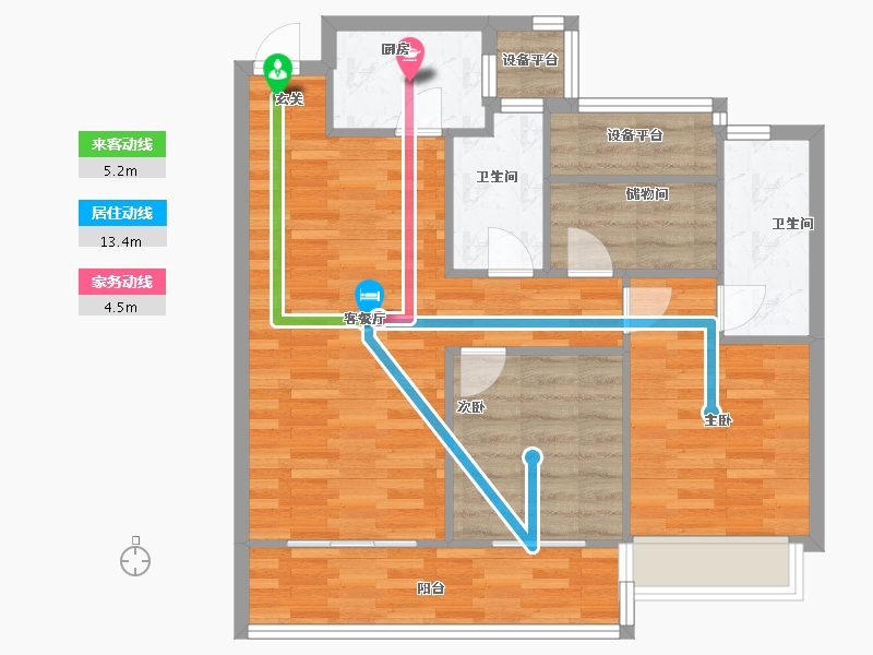 浙江省-杭州市-中旅归锦府1号楼,7号楼97m²-77.60-户型库-动静线