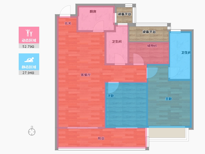 浙江省-杭州市-中旅归锦府1号楼,7号楼97m²-77.60-户型库-动静分区