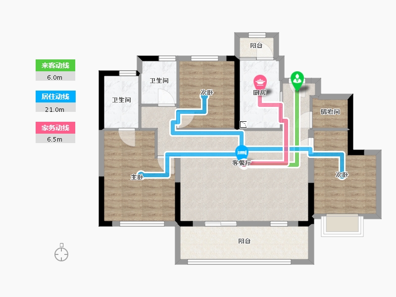 四川省-成都市-中梁云玺台A户型129m²-91.53-户型库-动静线