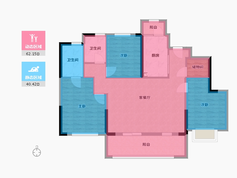 四川省-成都市-中梁云玺台A户型129m²-91.53-户型库-动静分区