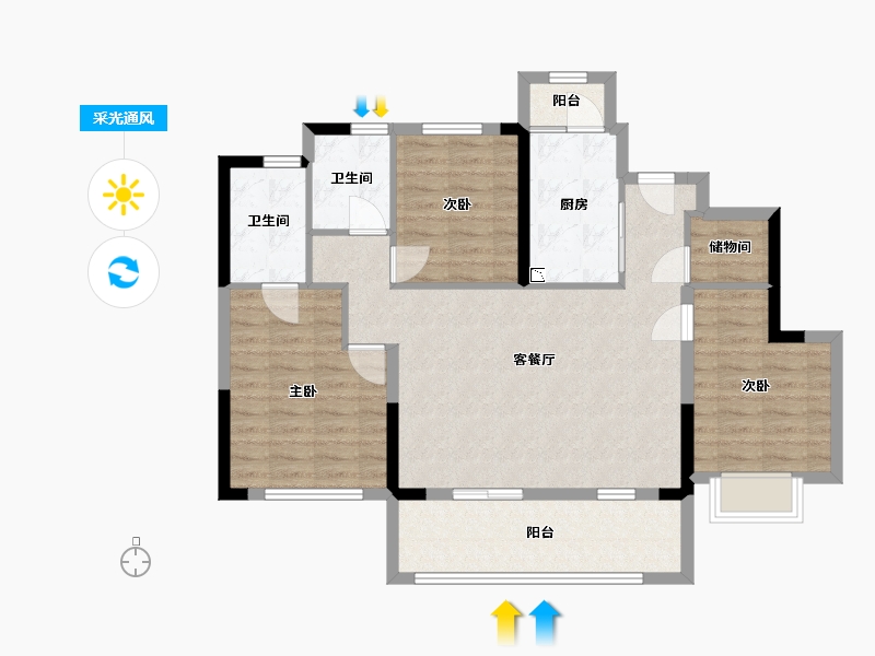 四川省-成都市-中梁云玺台A户型129m²-91.53-户型库-采光通风