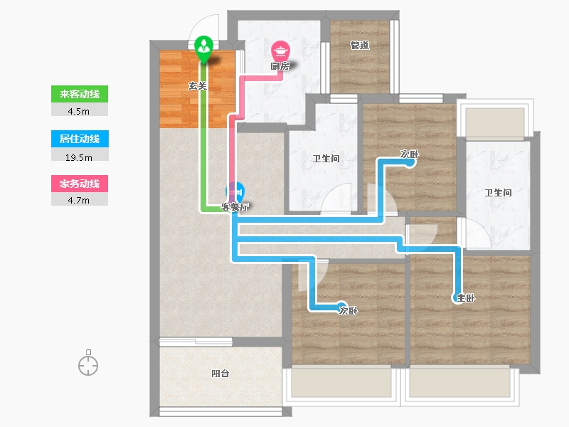 浙江省-杭州市-东原德信九章赋A户型98m²-72.37-户型库-动静线