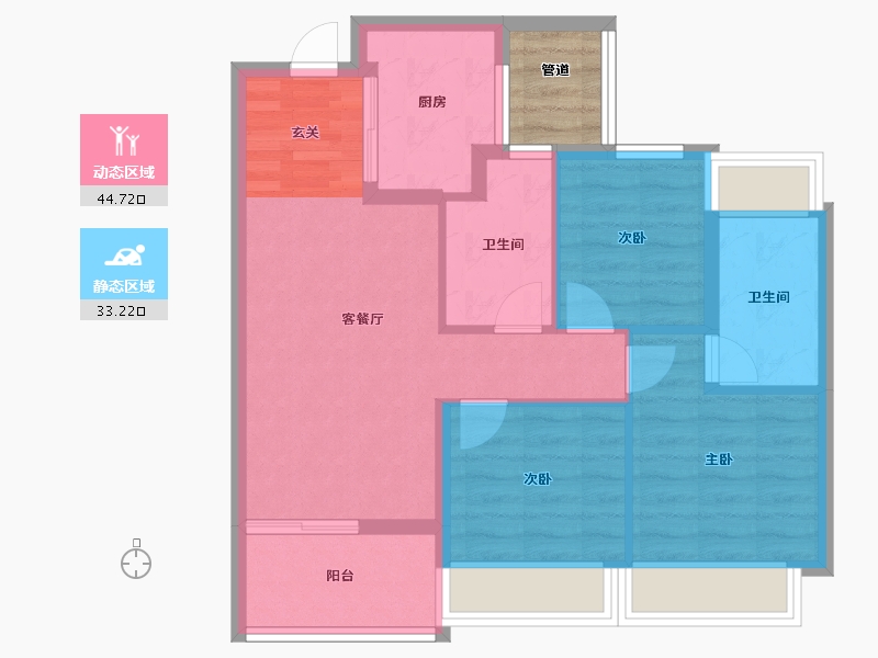 浙江省-杭州市-东原德信九章赋A户型98m²-72.37-户型库-动静分区