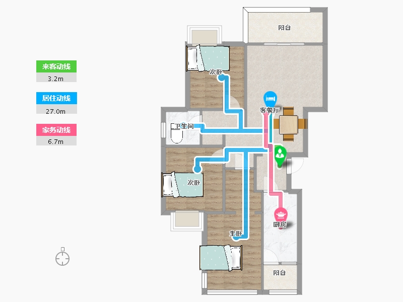 重庆-重庆市-中金泓府GC7户型套内81m²-80.99-户型库-动静线