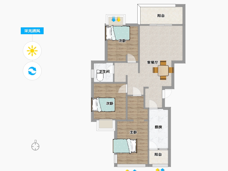 重庆-重庆市-中金泓府GC7户型套内81m²-80.99-户型库-采光通风