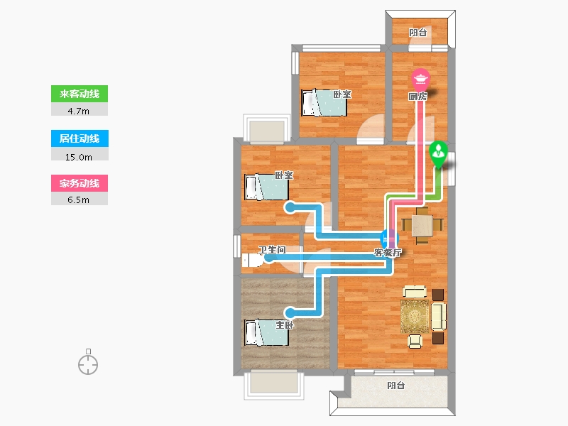 重庆-重庆市-中金泓府GC5户型套内80m²-80.00-户型库-动静线