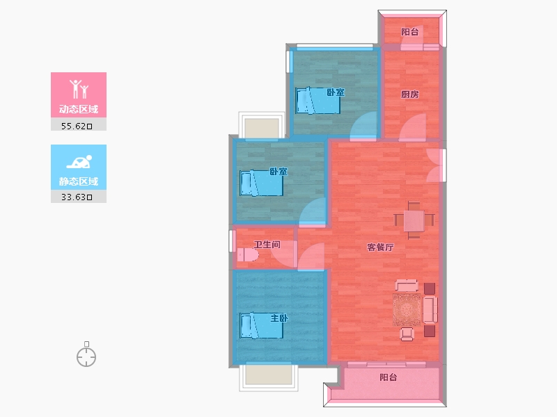 重庆-重庆市-中金泓府GC5户型套内80m²-80.00-户型库-动静分区