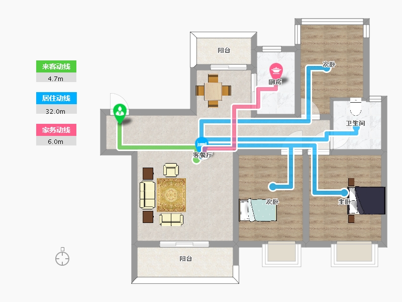 重庆-重庆市-中金泓府GC4户型套内81m²-80.99-户型库-动静线