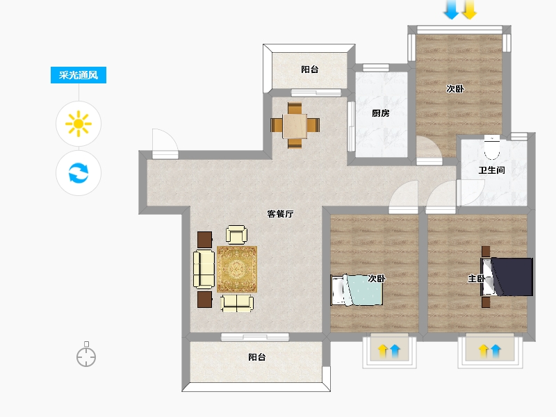 重庆-重庆市-中金泓府GC4户型套内81m²-80.99-户型库-采光通风