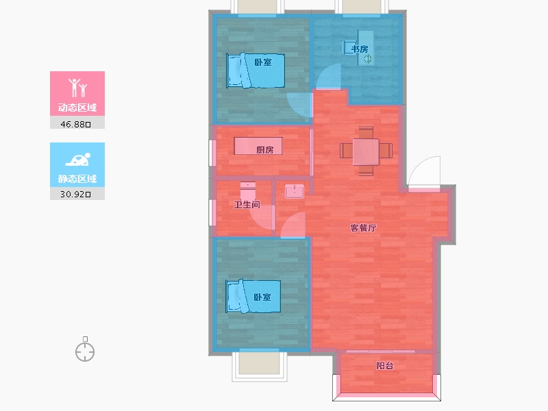 重庆-重庆市-中金泓府GC1户型套内71m²-71.00-户型库-动静分区