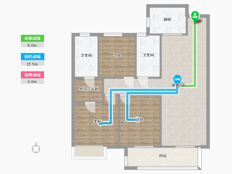 湖南省-长沙市-世茂璀璨天城A1户型建面117m²-93.61-户型库-动静线