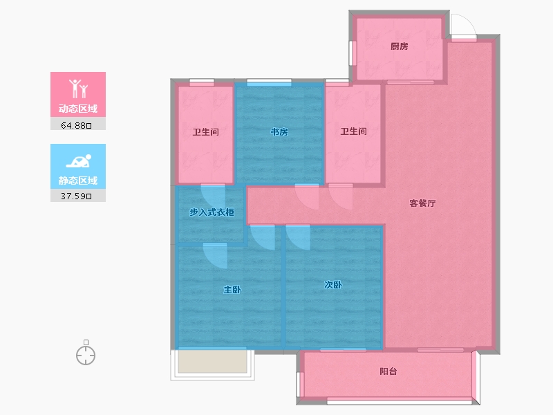 湖南省-长沙市-世茂璀璨天城A1户型建面117m²-93.61-户型库-动静分区