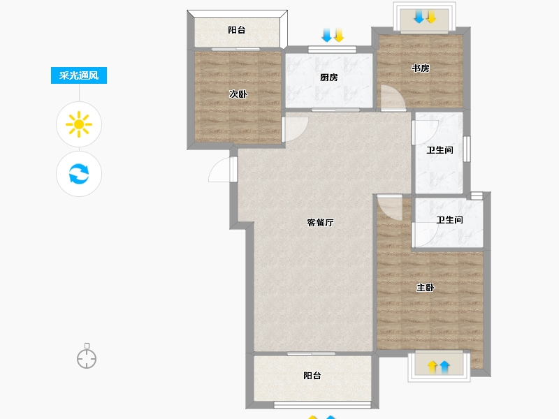 湖南省-长沙市-世茂璀璨天城建面C户型116m²-92.80-户型库-采光通风