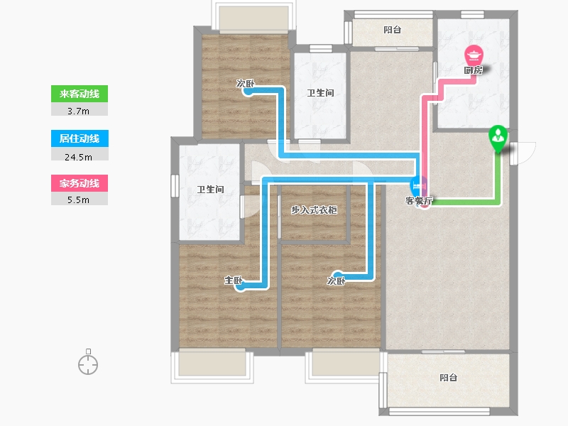 湖南省-长沙市-世茂璀璨天城D户型建面125m²-100.00-户型库-动静线