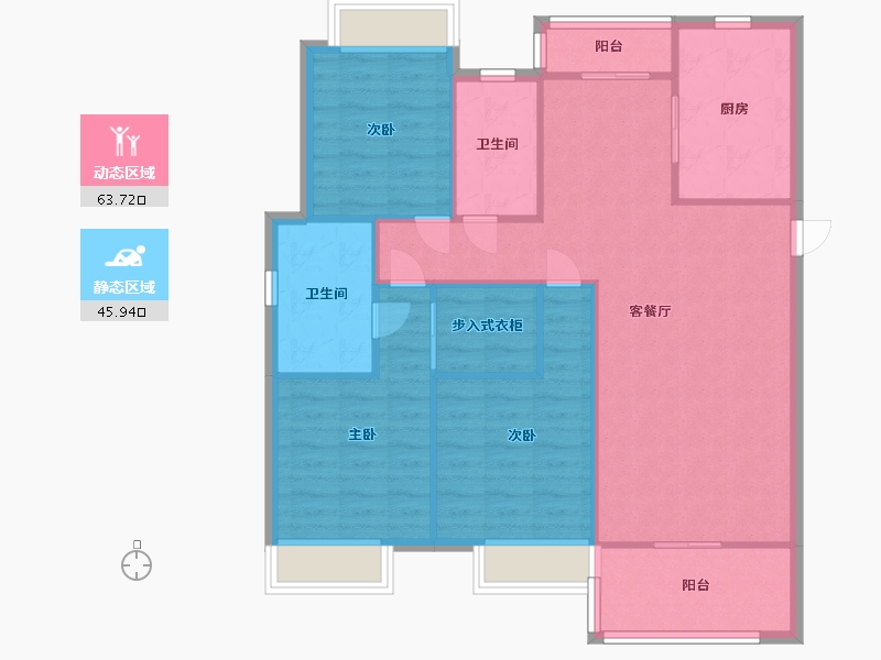 湖南省-长沙市-世茂璀璨天城D户型建面125m²-100.00-户型库-动静分区