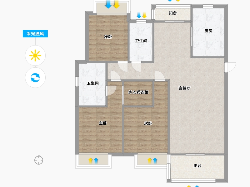 湖南省-长沙市-世茂璀璨天城D户型建面125m²-100.00-户型库-采光通风