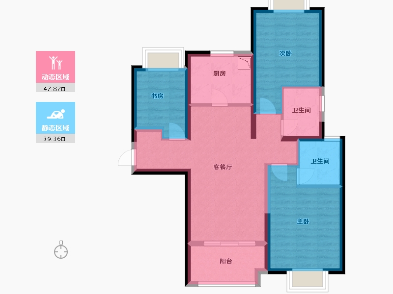 福建省-厦门市-世茂御海墅C1户型96m²-76.80-户型库-动静分区