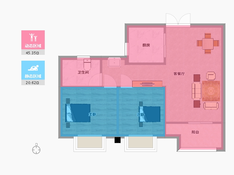 河南省-郑州市-龙中金源A75m²-59.99-户型库-动静分区