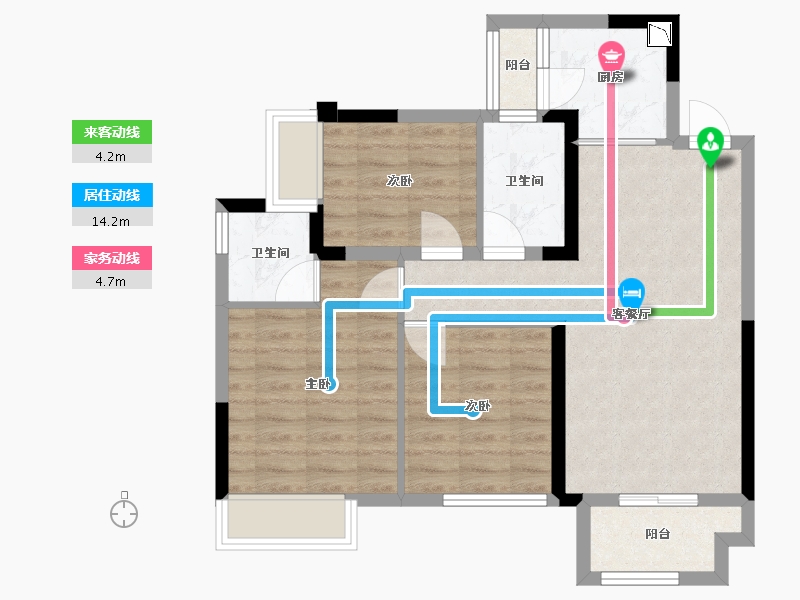 四川省-成都市-润扬观澜鹭岛三期C1户型96m²-70.47-户型库-动静线