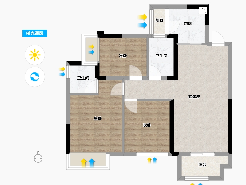 四川省-成都市-润扬观澜鹭岛三期C1户型96m²-70.47-户型库-采光通风