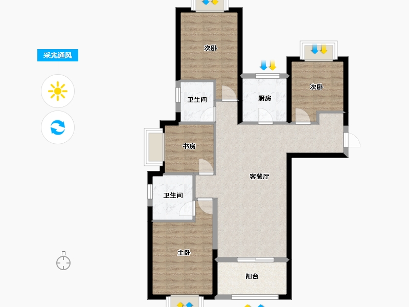 福建省-厦门市-世茂御海墅D1户型116m²-92.80-户型库-采光通风