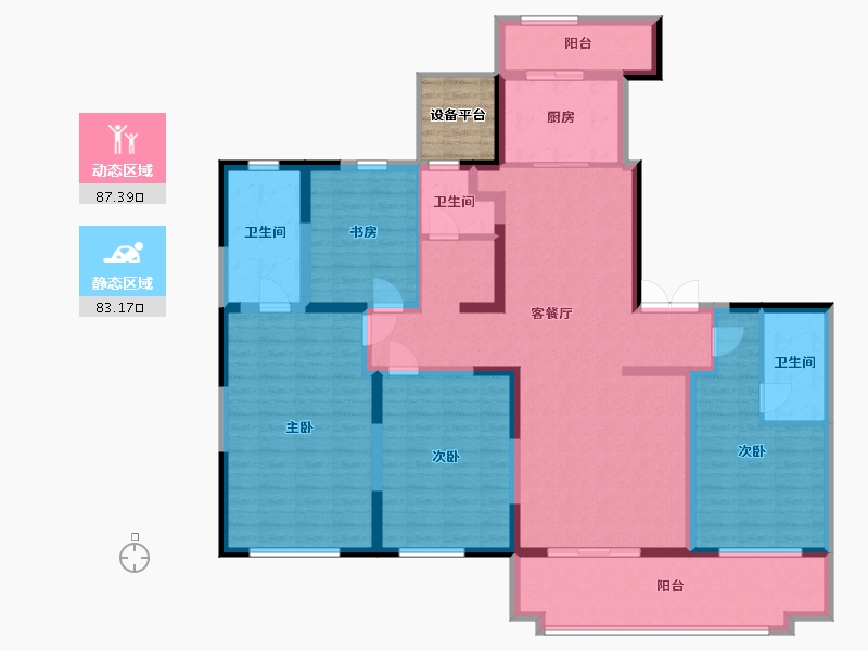 河南省-郑州市-瀚海观象6号楼C户型189m²-156.72-户型库-动静分区