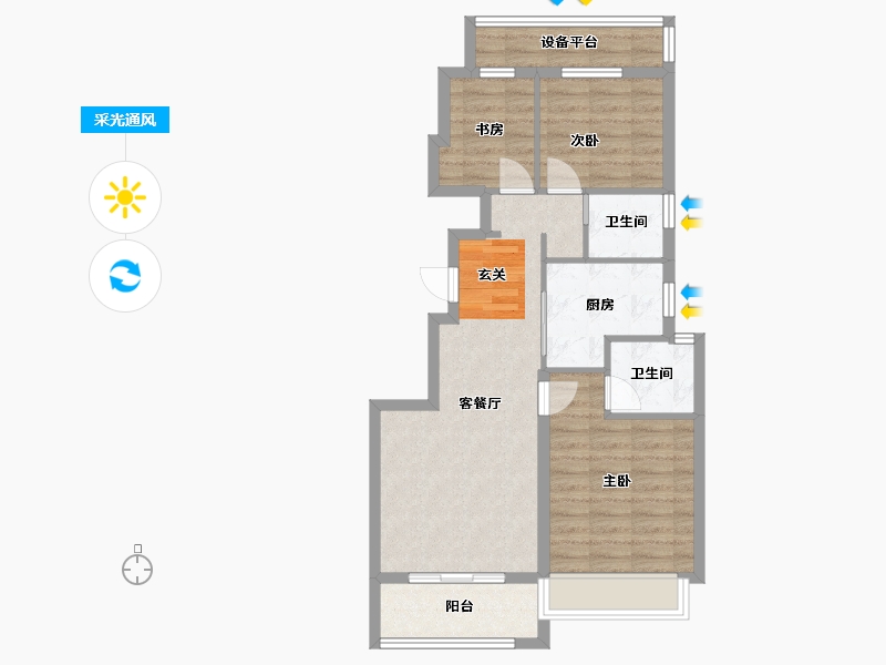 浙江省-杭州市-荣安招商祥宸府2号楼,5号楼90m²-72.26-户型库-采光通风