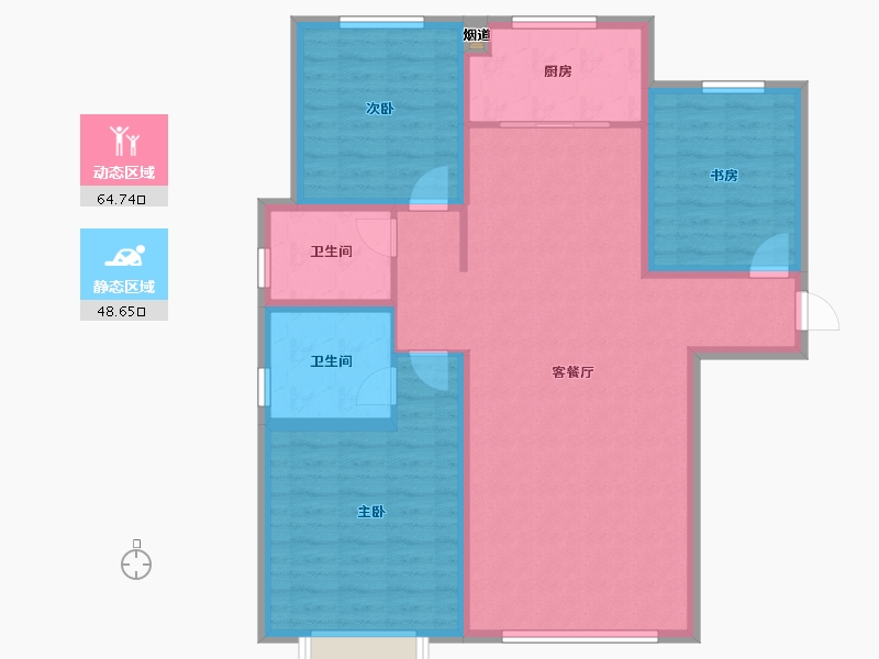 天津-天津市-天安象屿智慧城-都城6号楼,建面128m²-102.30-户型库-动静分区