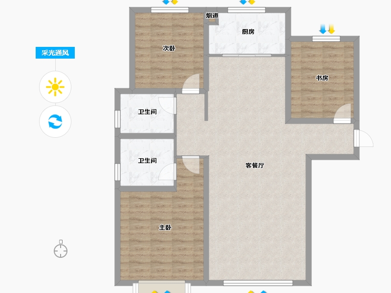 天津-天津市-天安象屿智慧城-都城6号楼,建面128m²-102.30-户型库-采光通风