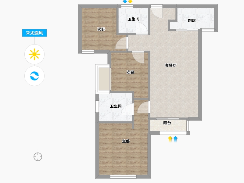 福建省-厦门市-中海世茂府1,2,3,5,7,8,9号楼85m²-68.00-户型库-采光通风