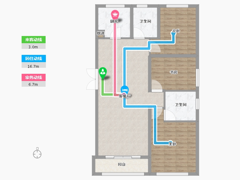 天津-天津市-首创天阅海河5号楼建面129m²-103.08-户型库-动静线