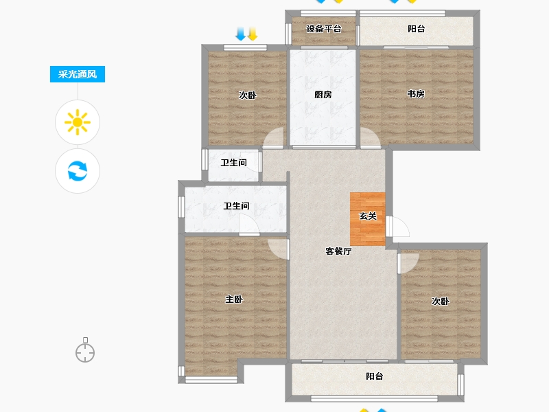 河南省-郑州市-万科溪望9号楼,10号楼,11号楼143m²-126.61-户型库-采光通风