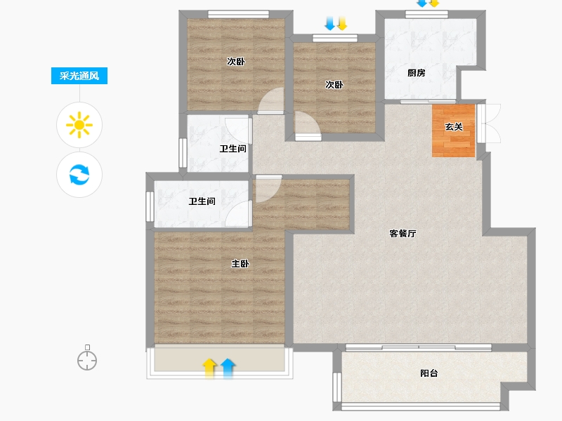 河南省-郑州市-永丰乐境洋房A户型127m²-101.59-户型库-采光通风