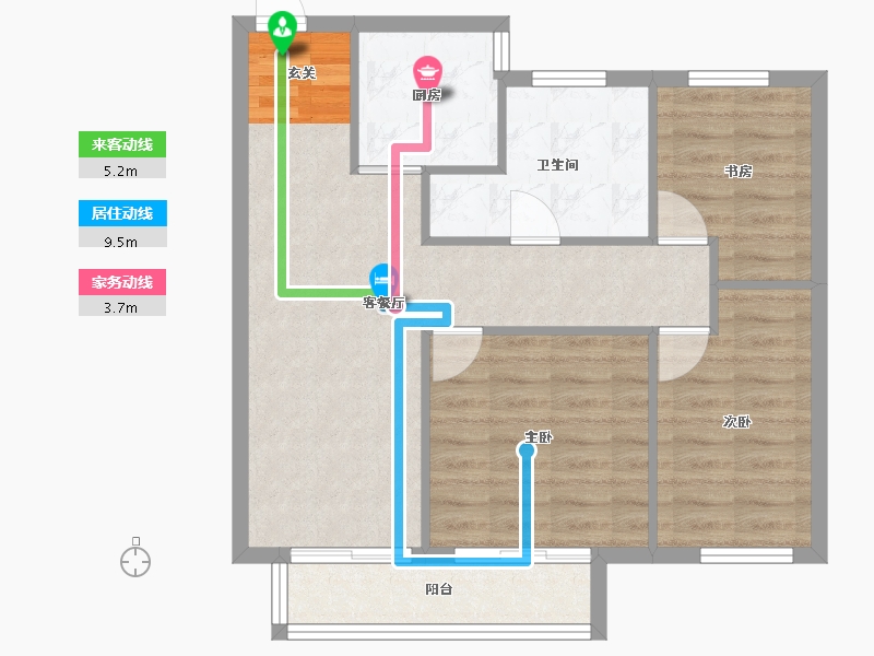 河南省-郑州市-永威溪樾1,2,3,5,6,7,8,9号楼88m²-70.40-户型库-动静线