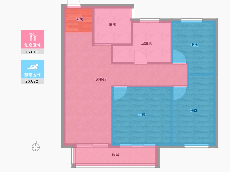 河南省-郑州市-永威溪樾1,2,3,5,6,7,8,9号楼88m²-70.40-户型库-动静分区