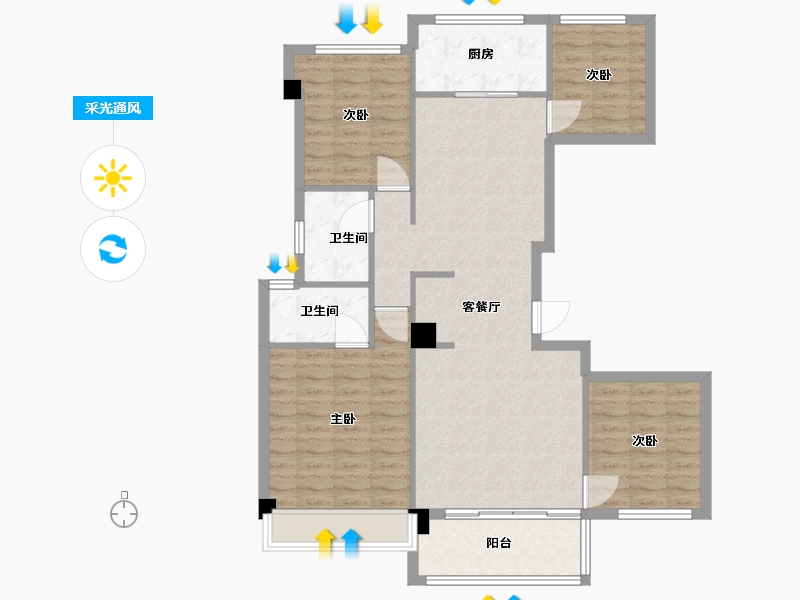 福建省-厦门市-建发玺樾2-1,6　131m²-104.30-户型库-采光通风