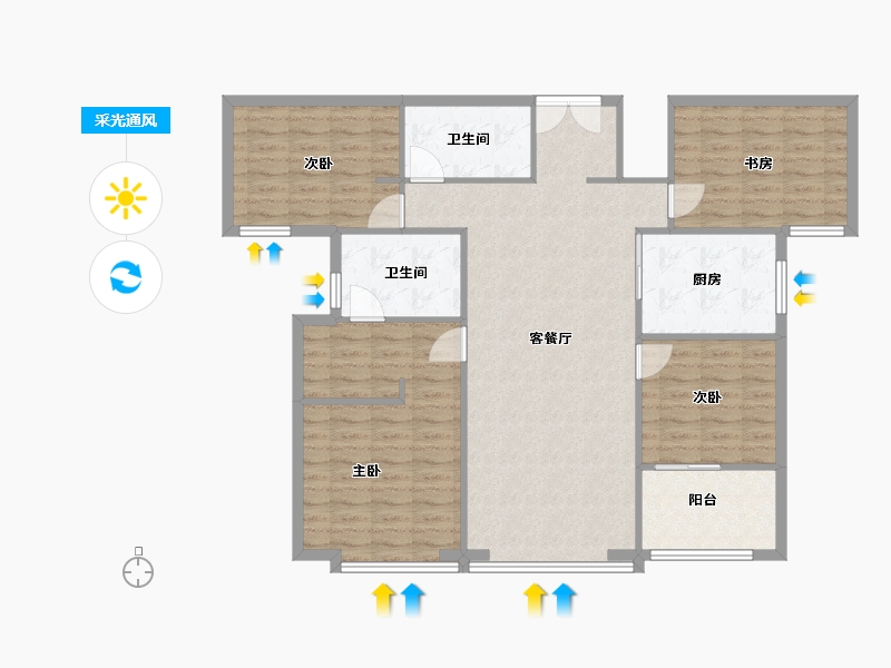 福建省-厦门市-中骏天宸11,12　150m²-120.00-户型库-采光通风