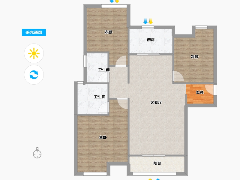 河南省-郑州市-郑西理想城3号楼,4号楼,5号楼,6号楼,7号楼,二期11,二期12-97.59-户型库-采光通风