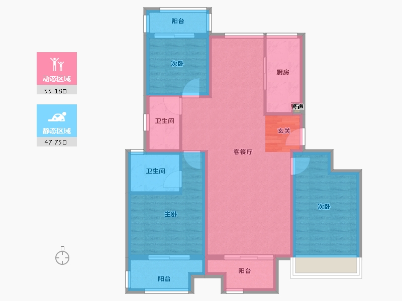 河南省-郑州市-禹洲嘉誉风华8号楼D户型115m²-92.00-户型库-动静分区